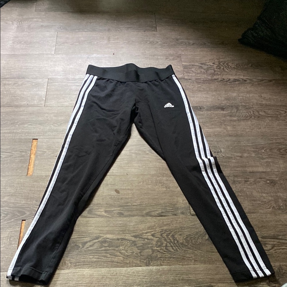 Adidas Black and White Sweatpants with Signature Stripes